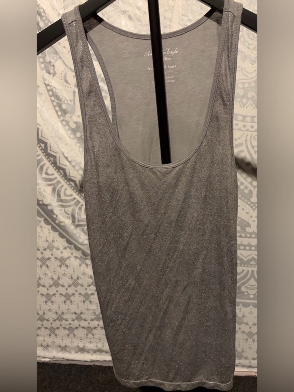 American Eagle Outfitters Silver Shimmer Boyfriend Tank | Medium